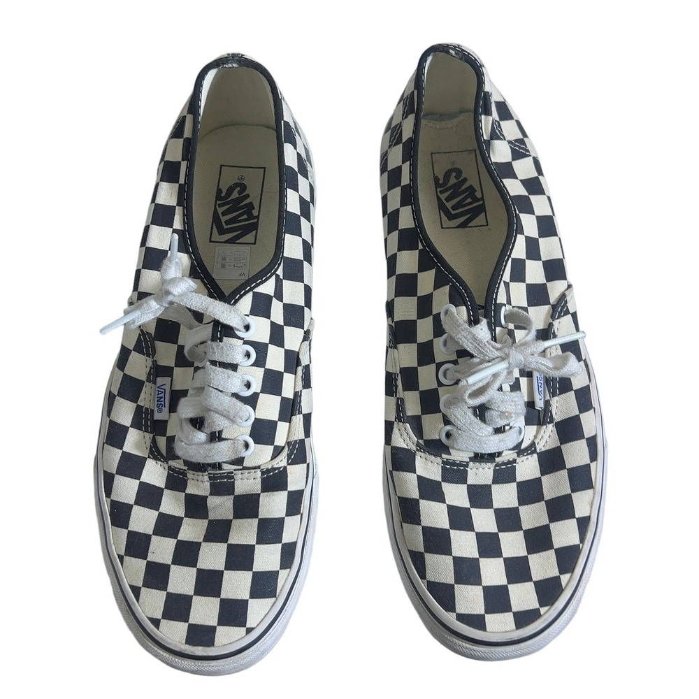 Vans Authentic Checkerboard Print Sneakers Black White Skater Low Top Size 12.5